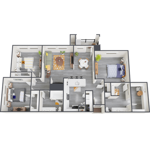 a 3d floor plan of a house